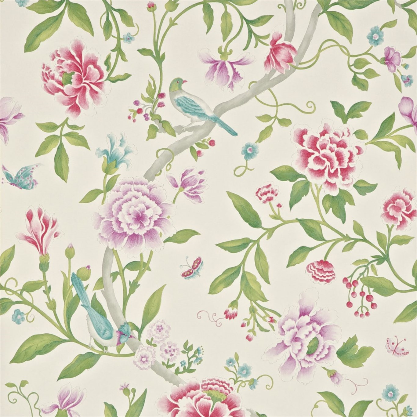 Tapet - Sanderson Caverley Wallpapers Porcelain Garden Magenta/Leaf Green