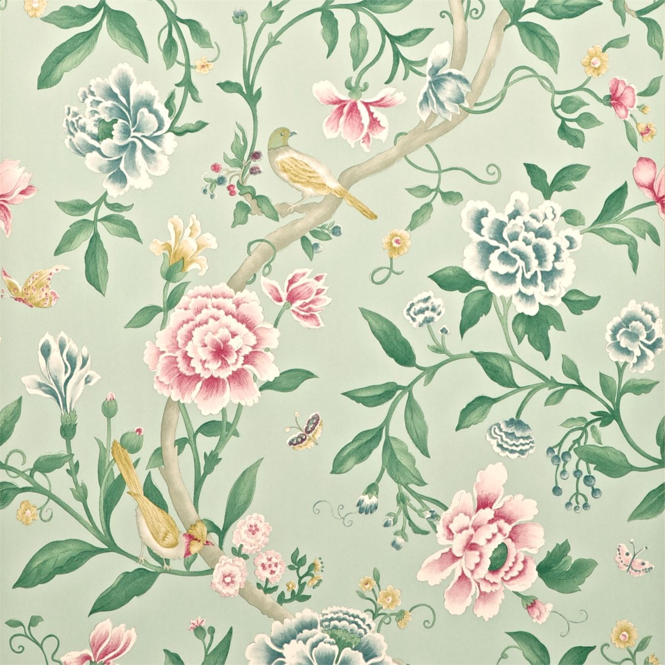Wallpaper - Sanderson Caverley Wallpapers Porcelain Garden Rose/Duck Egg