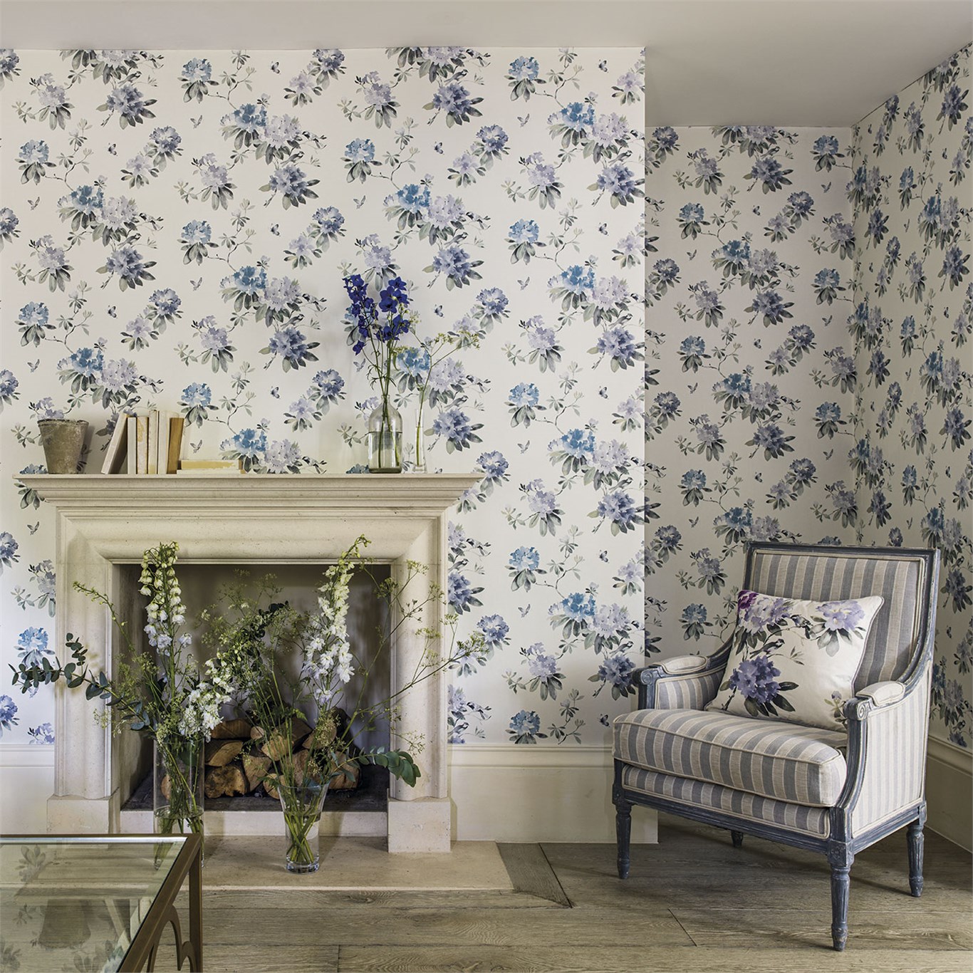 Tapet - Sanderson Waterperry Wallpaper Rhodera Aqua