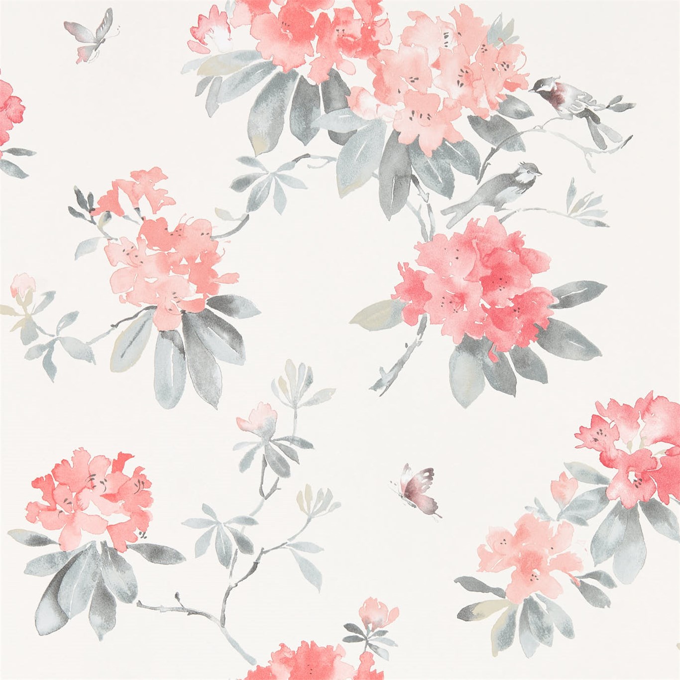 Wallpaper - Sanderson Waterperry Wallpaper Rhodera Coral/Grey