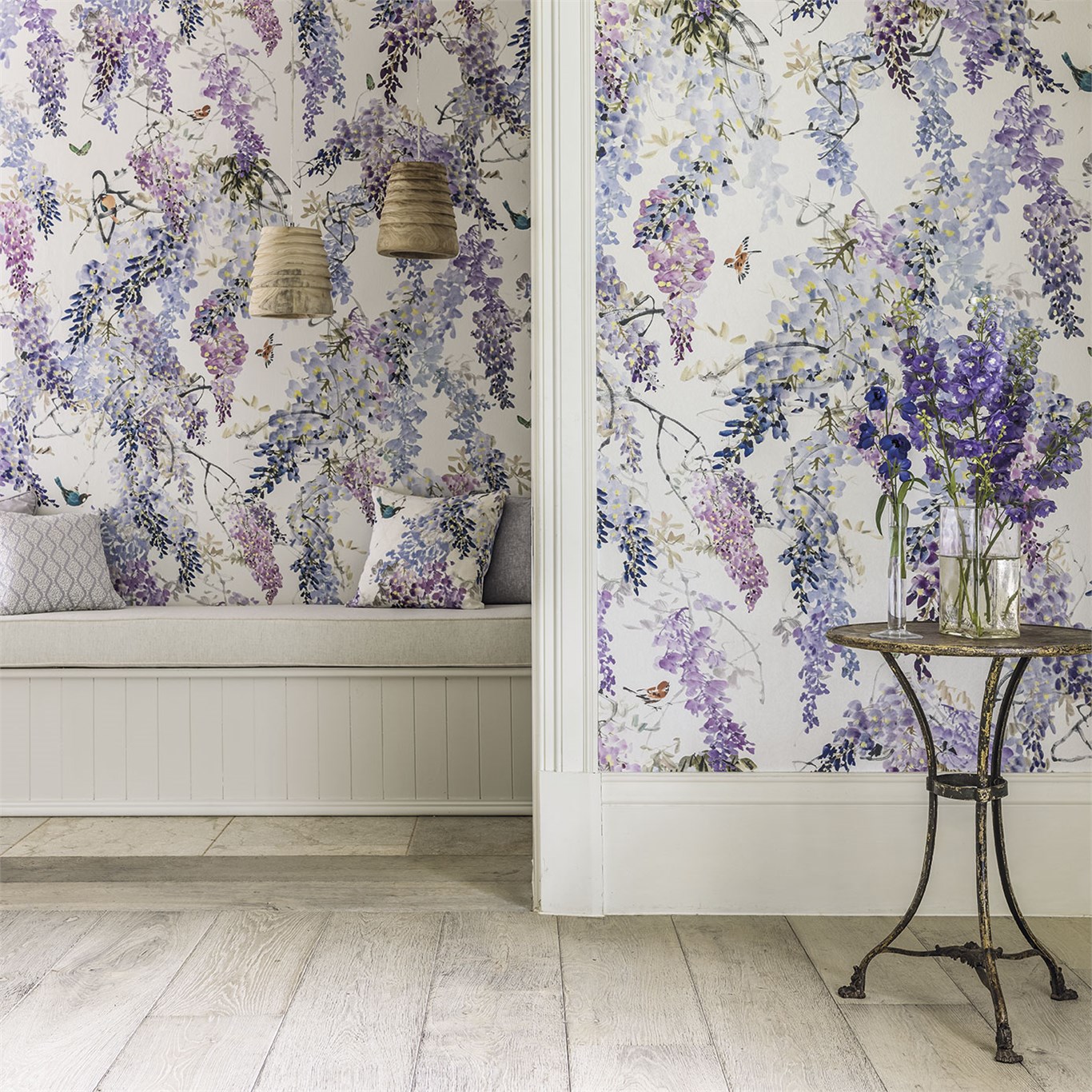 Tapet - Sanderson Waterperry Wallpaper Wisteria Falls Panel A Lilac