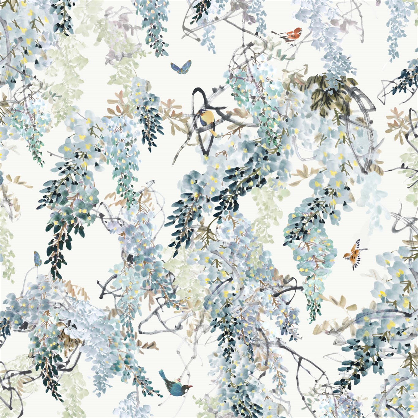 Tapet - Sanderson Waterperry Wallpaper Wisteria Falls Panel B Aqua