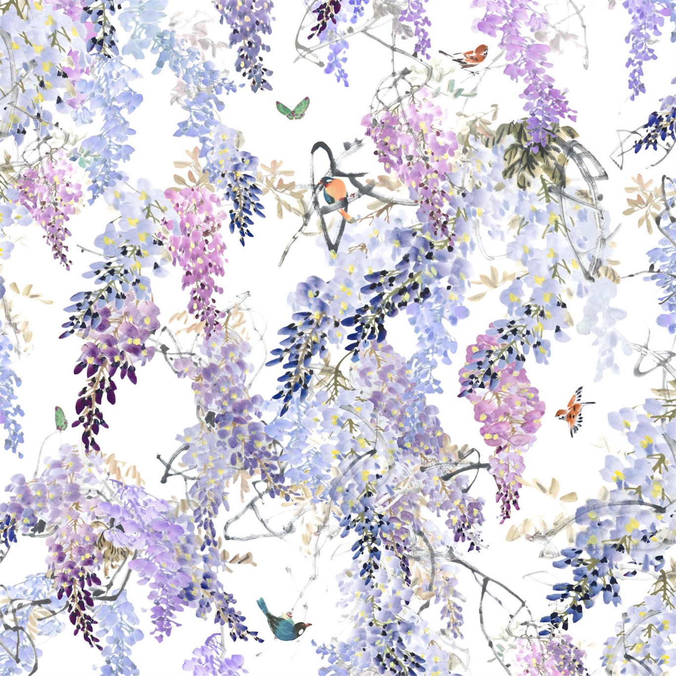 Wallpaper - Sanderson Waterperry Wallpaper Wisteria Falls Panel B Lilac