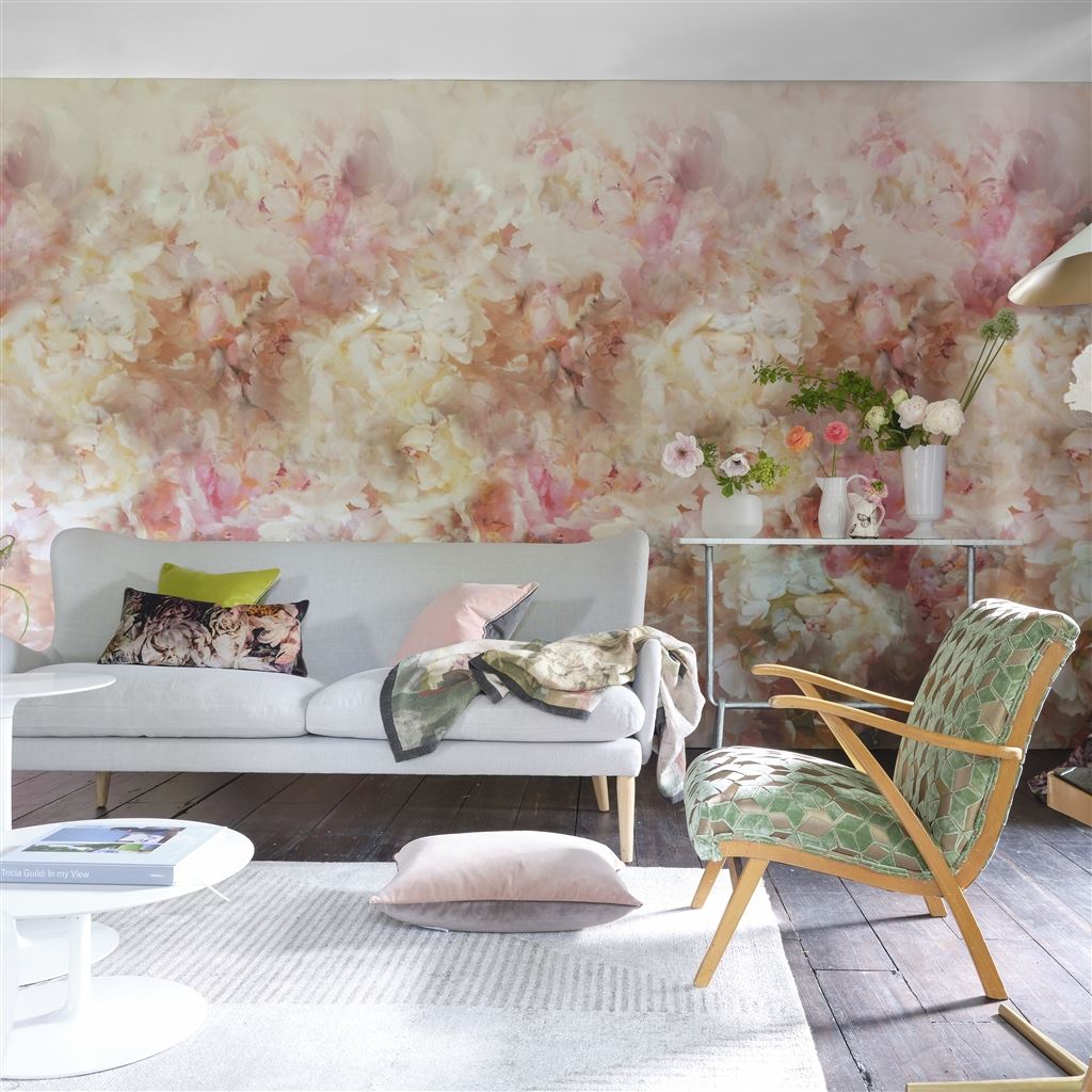 Tapet Designers Guild Scenes and Murals Wallpaper Fleur De Nuit Pale Coral